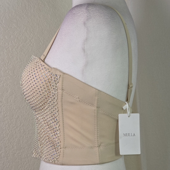 Mulla Nude Rhinestone Mesh Corset Bustier Top Sz Small (36B) - Picture 4 of 13
